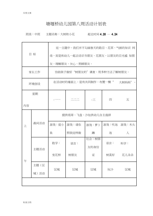 中班班第二学期第八周周计划清单