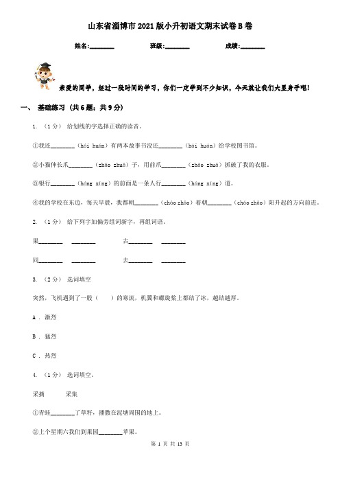 山东省淄博市2021版小升初语文期末试卷B卷