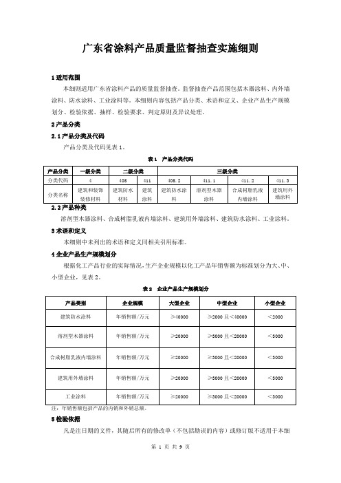 广东省涂料产品质量监督抽查实施细则