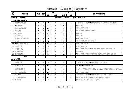 分人工、材料的预算单范本