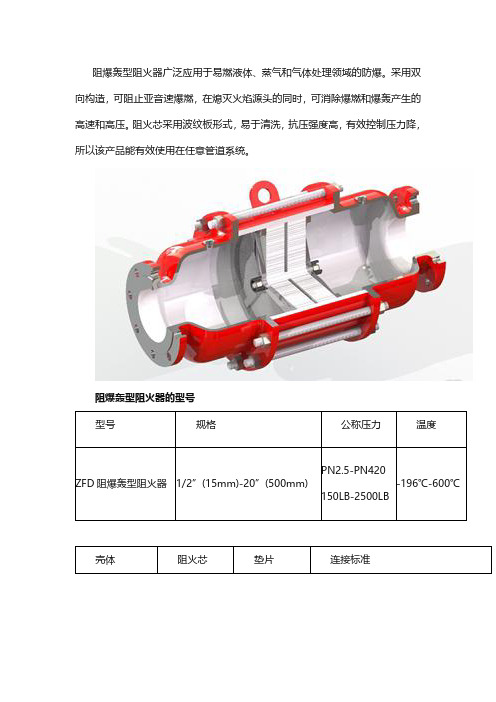 阻爆轰型阻火器的型号和尺寸表