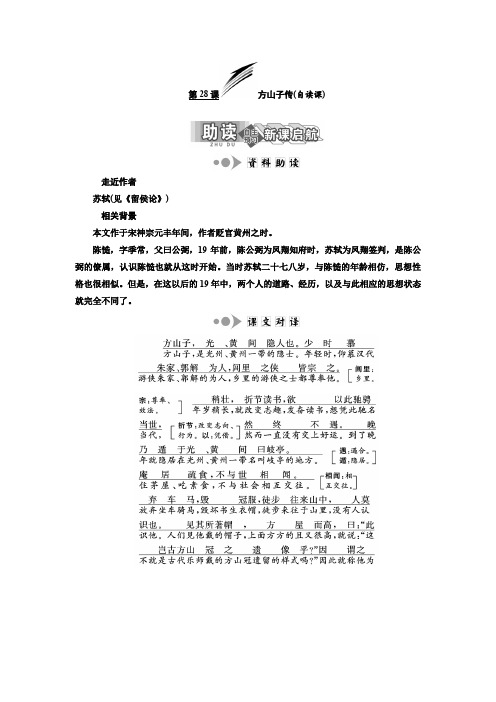 2019-2020学年高二语文苏教版选修唐宋八大家散文选读讲义：专题九 第28课 方山子传(自读课) Word版含答案