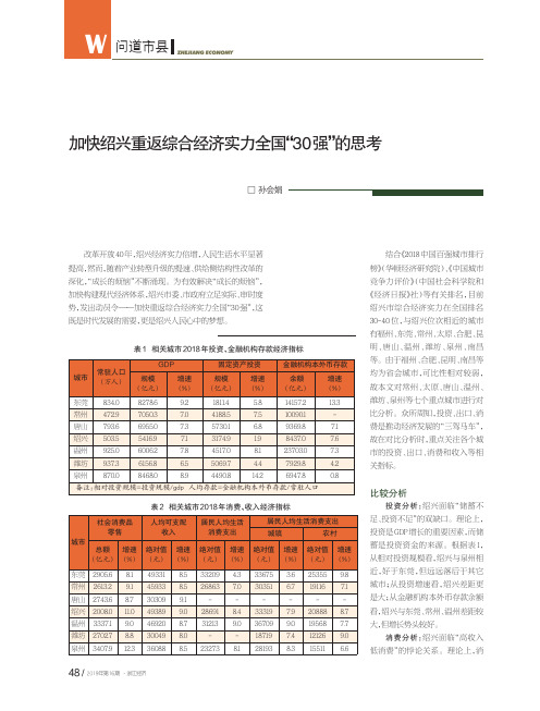 加快绍兴重返综合经济实力全国“30强”的思考