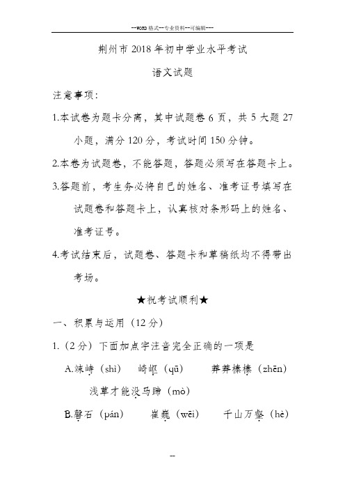 29-湖北省荆门市2018年中考语文试题含答案-(27909)