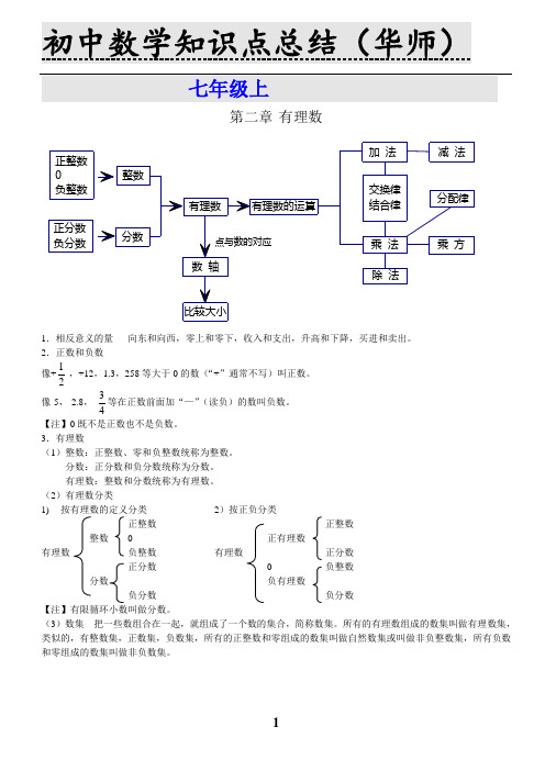 最新华师版初中数学全部知识点大全
