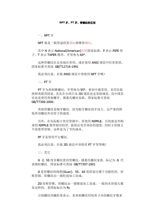 NPT牙、PT牙、管螺纹的区别