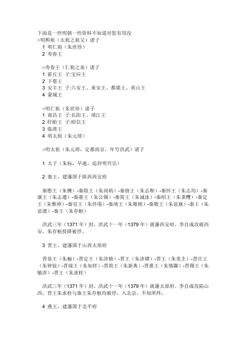 明代皇族世系表
