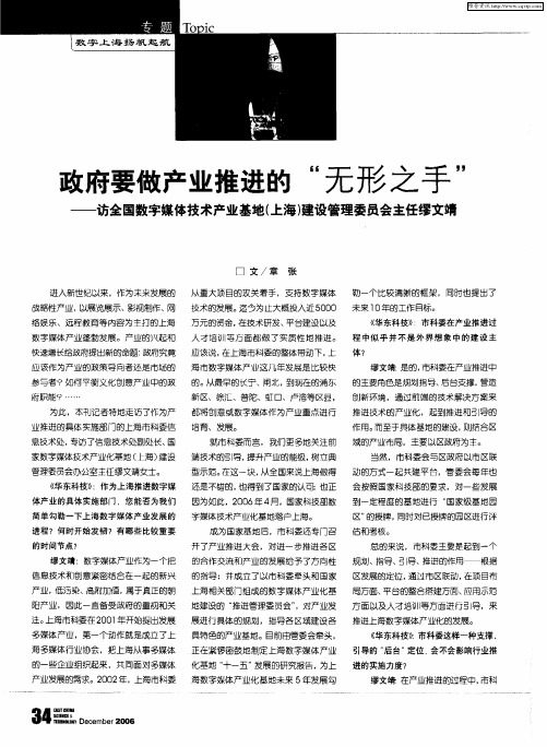政府要做产业推进的“无形之手”——访全国数字媒体技术产业基地(上海)建设管理委员会主任缪文靖