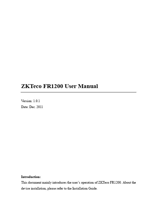 ZKTECO FR1200 User Manual V1.0.1