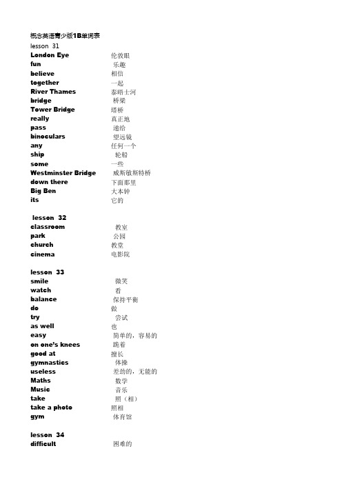 新概念青少版1B单词表excel