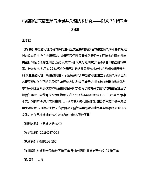 枯竭砂岩气藏型储气库录井关键技术研究——以文23储气库为例