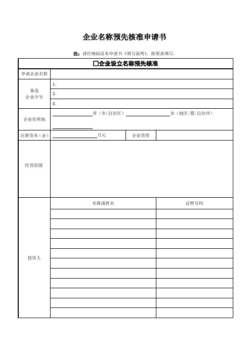 新设立企业名称预先核-电子表格