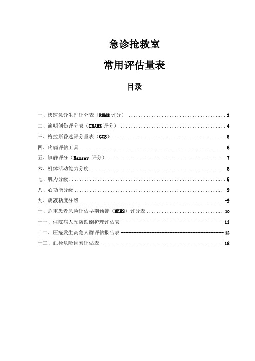 急诊抢救室常用评价量表