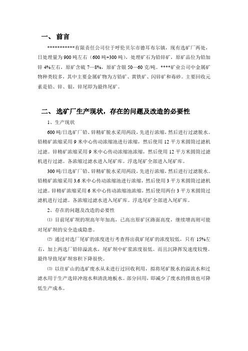 铅锌矿尾矿脱水可行性研究报告