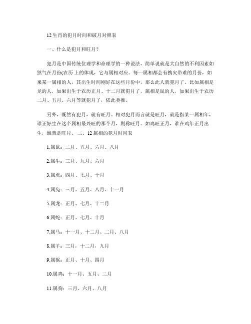 12生肖的犯月时间和破月对照表重点