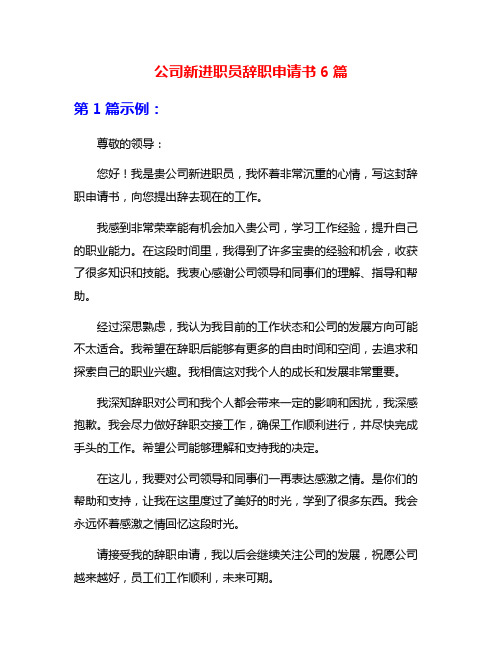 公司新进职员辞职申请书6篇