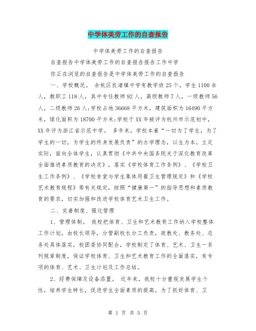 中学体美劳工作的自查报告