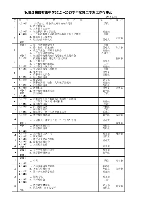 2012—2013学年度第二学期工作行事历8K