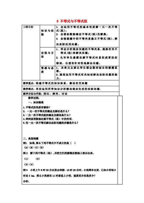 七年级数学下册9不等式与不等式组复习教案(新版)新人教版