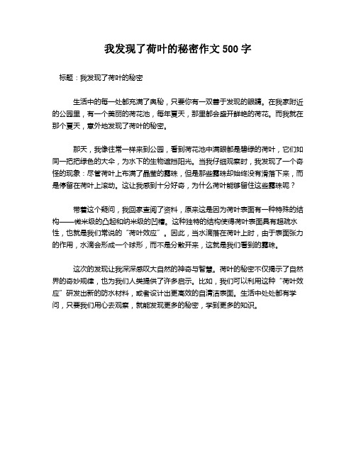 我发现了荷叶的秘密作文500字