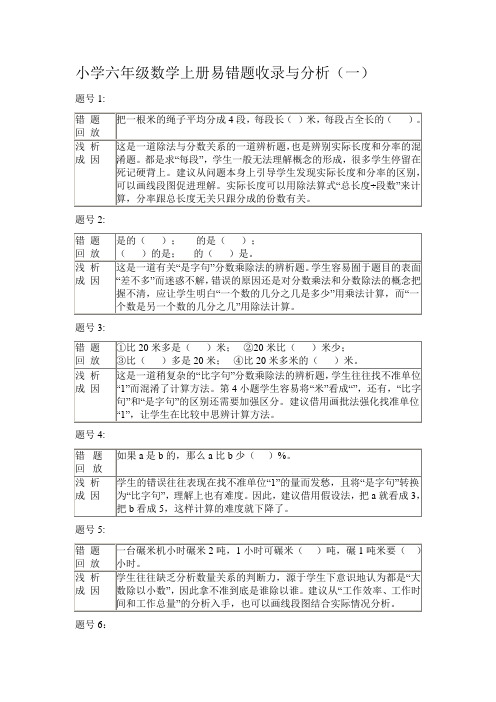 人教版小学数学六年级上册易错题收录与分析