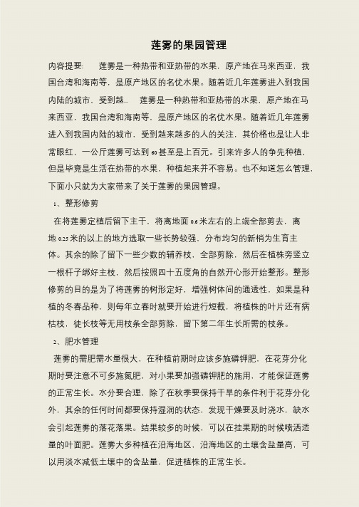 莲雾的果园管理
