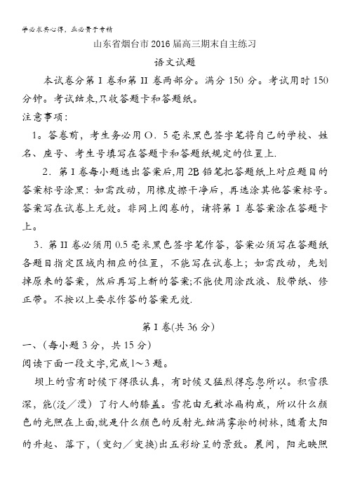 山东省烟台市2016届高三上学期期末统考语文试题 含答案