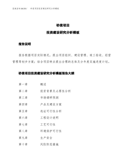 砂浆项目投资建设研究分析模板重点及难点分析
