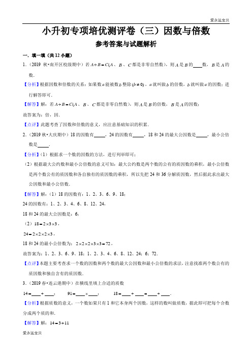 六年级数学小升初专项测评卷(三)因数与倍数(解析版)