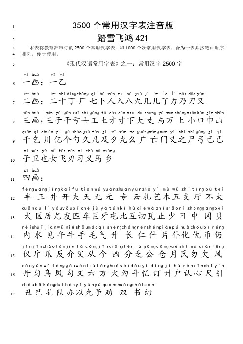3500个常用汉字表拼音版