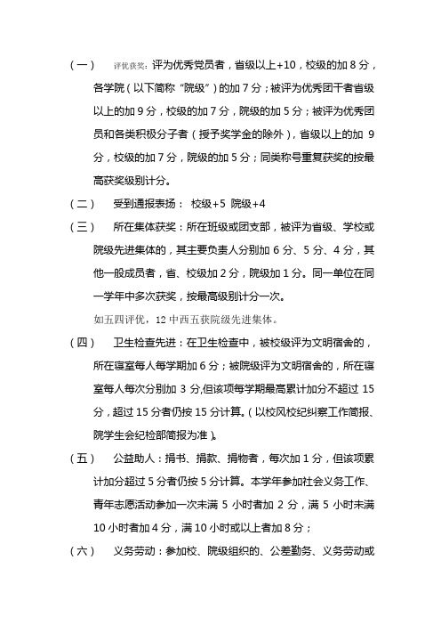 南方医科大学思想表现测评评定加分标准
