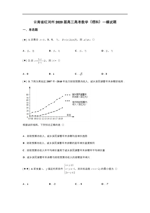 云南省红河州2020届高三高考数学(理科)一模试题(wd无答案)