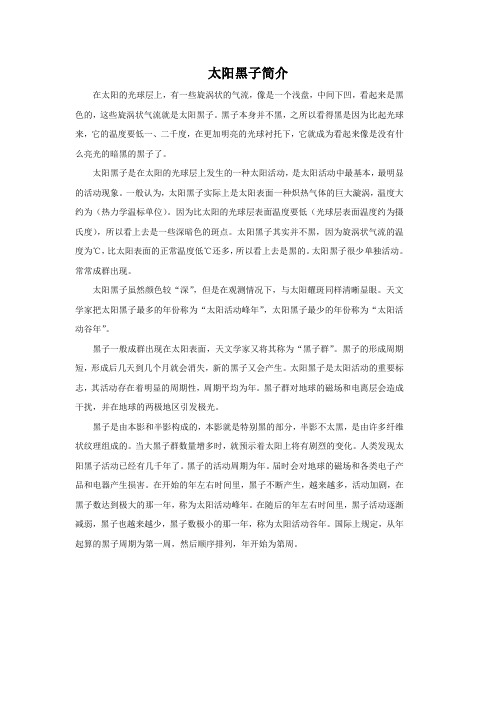 太阳黑子简介