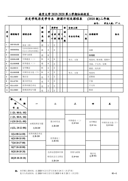 南京大学2019-2020第二学期仙林校区