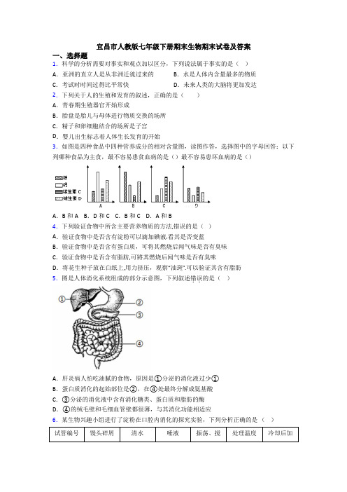 宜昌市人教版七年级下册期末生物期末试卷及答案
