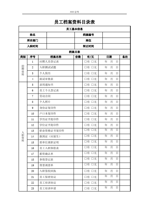 员工档案目录清单