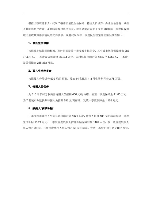 2020年一季度民生政策实施报告
