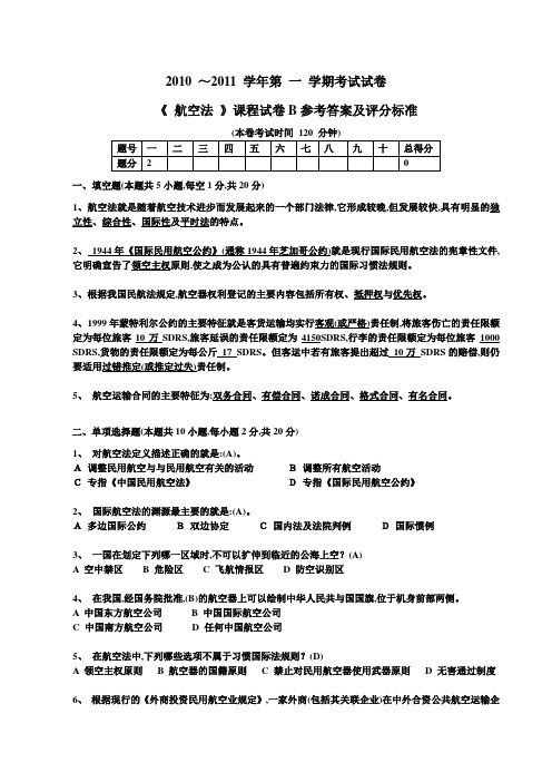 201020111航空法试卷B答案__上海工程技术大学