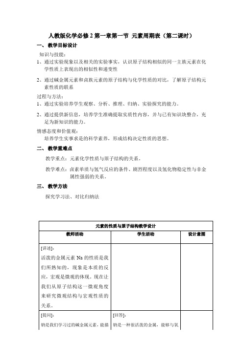 必修2第一章第一节 元素周期表(第二课时)教学设计