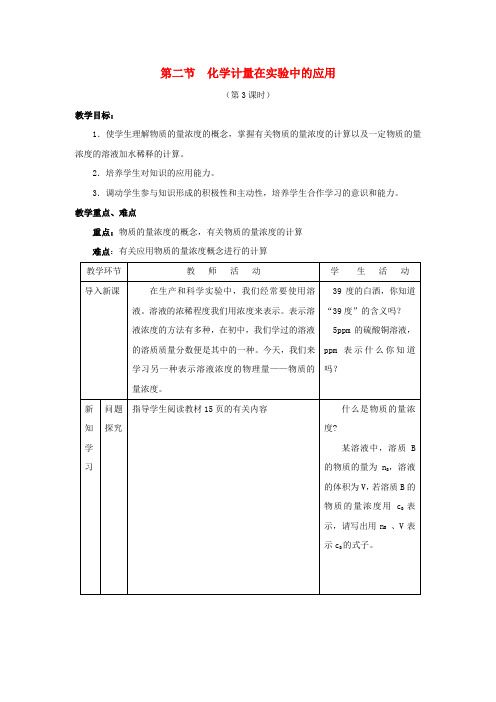 高中化学第1章从实验学化学1.2.3物质的量浓度教案新人教版必修120171011234.doc