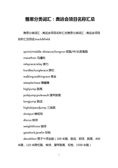 雅思分类词汇：奥运会项目名称汇总