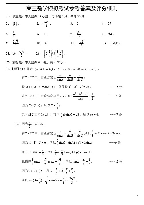 江苏省南通基地2020届高三高考密卷(6月)  数学