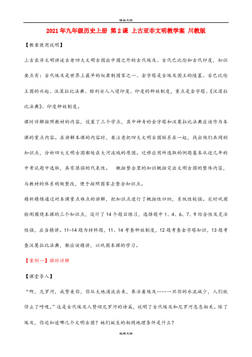 2021年九年级历史上册 第课 上古亚非文明教学案 川教版