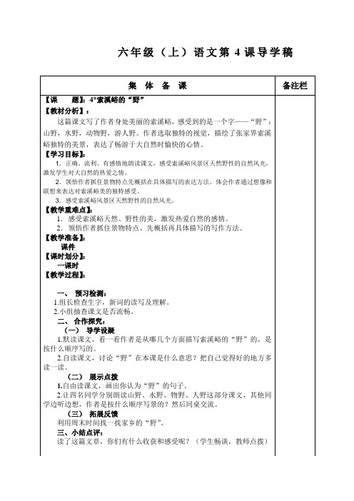 人教版小学语文六年级上册《 4 索溪谷的“野”》 优质课获奖教案_0