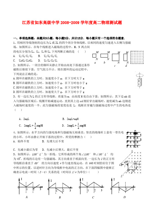 江苏省如东高级中学高二物理测试题