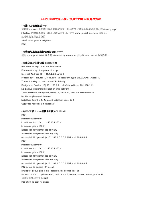 OSPF邻居关系不能正常建立的原因和解决方法