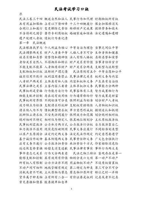 民法考试学习口诀
