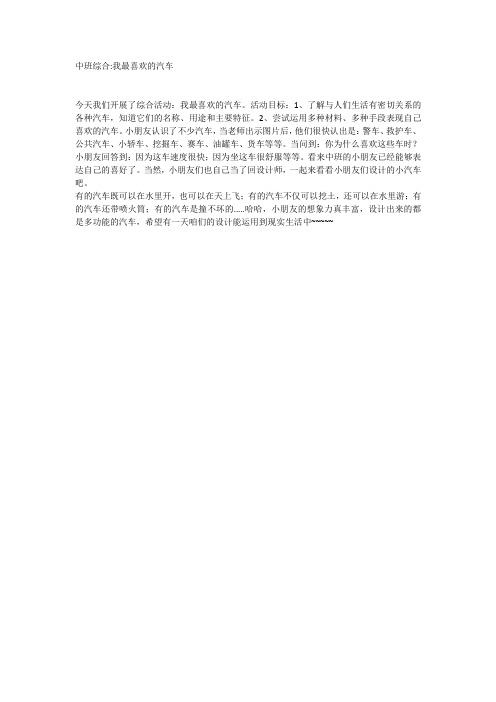 中班综合我最喜欢的汽车
