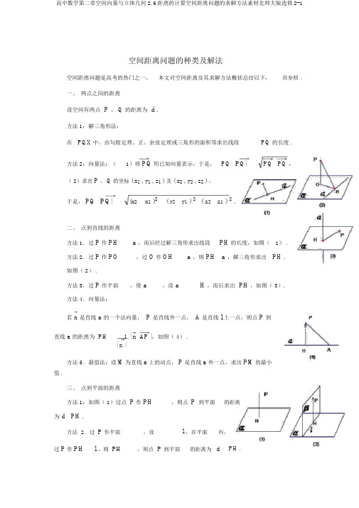 高中数学第二章空间向量与立体几何2.6距离的计算空间距离问题的求解方法素材北师大版选修2-1