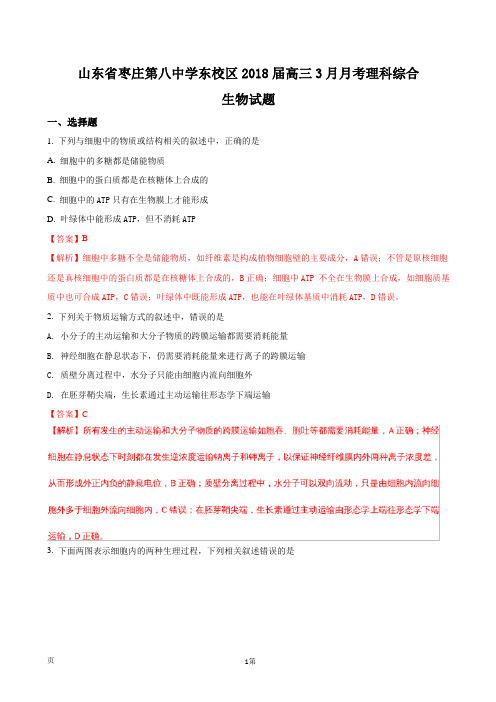 2018届山东省枣庄第八中学东校区高三3月月考理科综合生物试题(解析版)